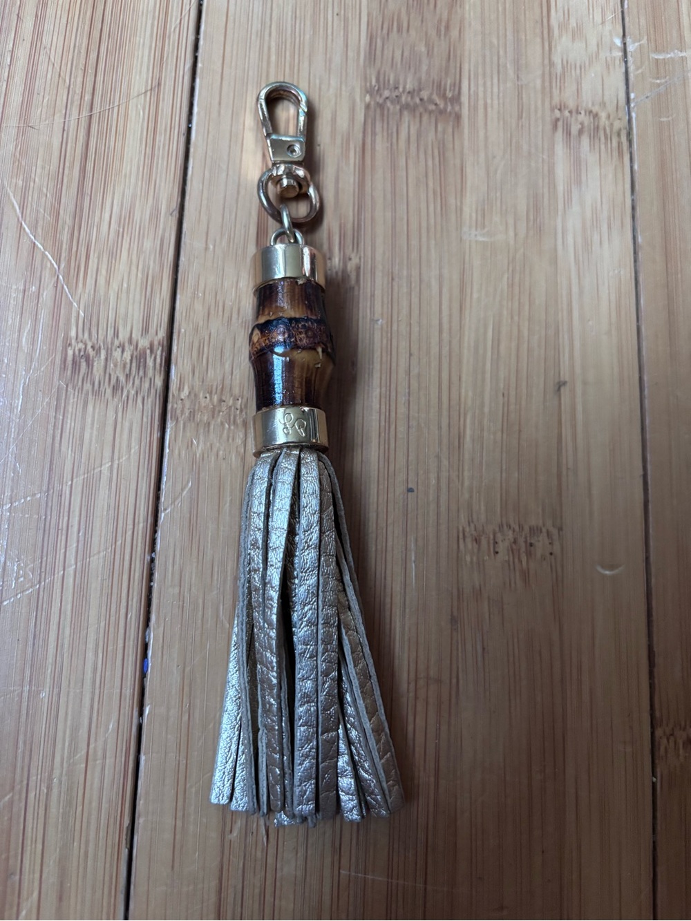 Lilly Pulitzer Metallic Leather Tassel Keychain with Bamboo Accent
